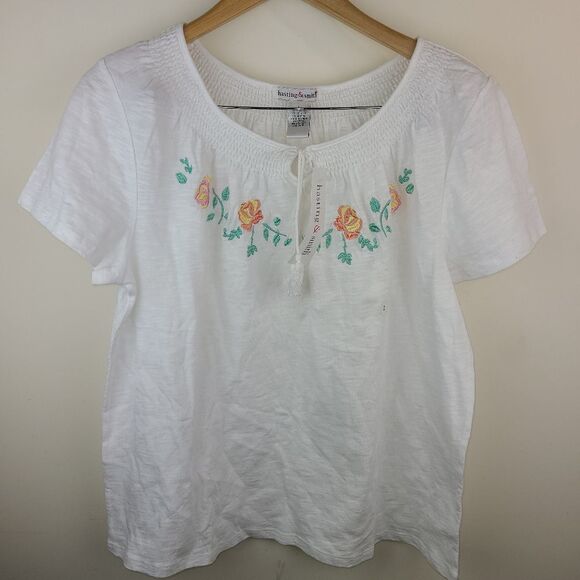 Hasting & Smith Embroidered Boho Elasticized Neck blouse - Picture 1 of 10